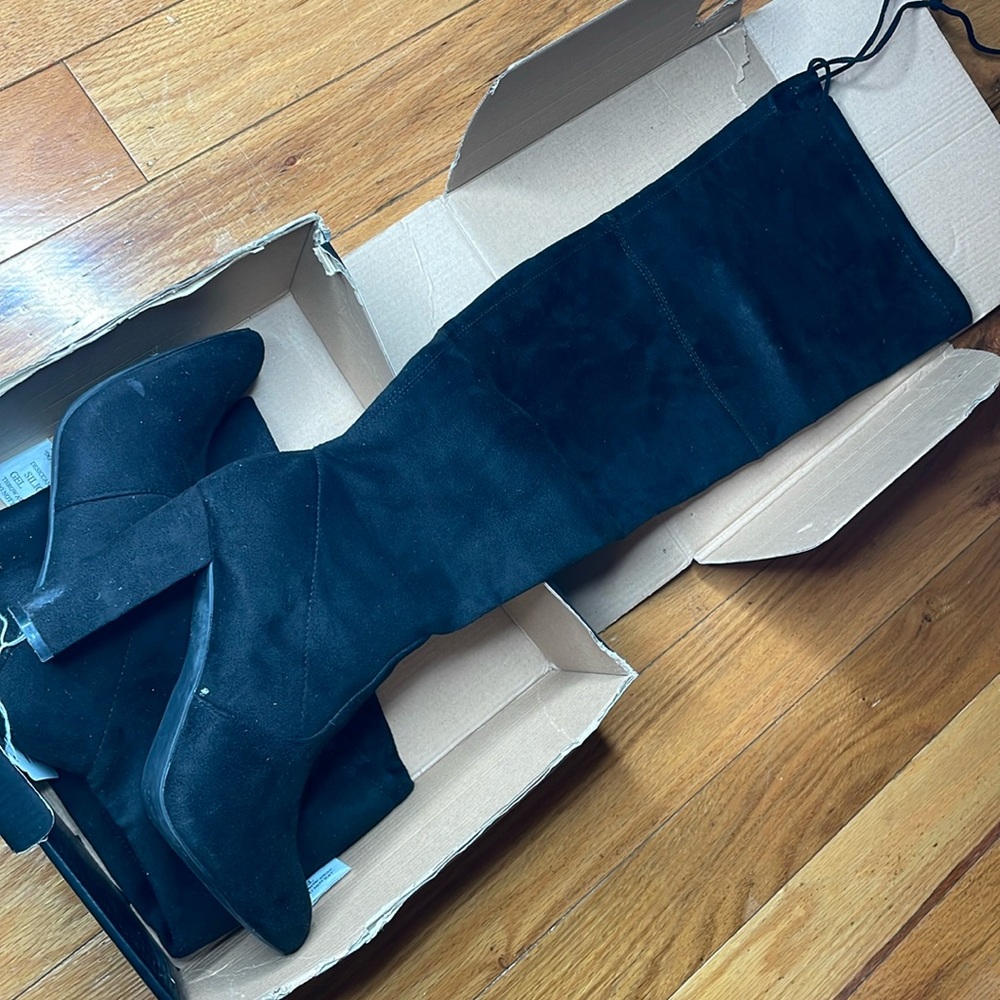 Velvet black thigh high boots